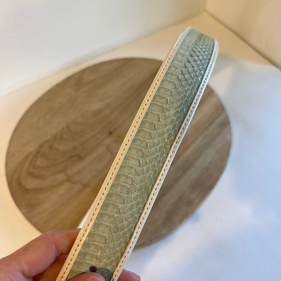 Anne Klein 90s Blue Snake Skin Genuine Leather Chunky Silver Buckle Belt Size XL - Picture 3 of 9